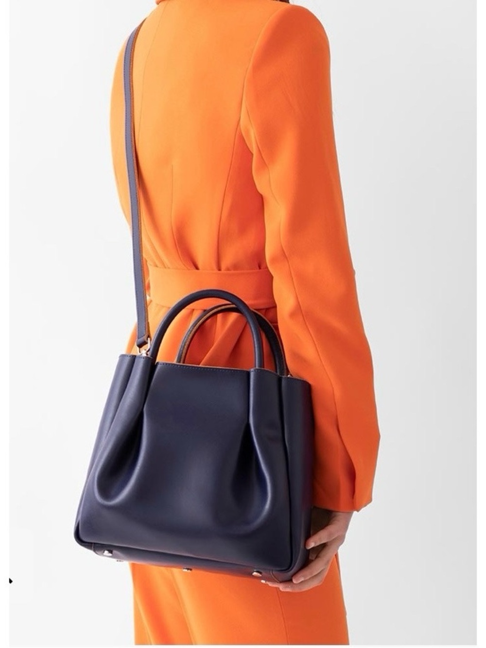 Alexandra De Curtis Navy Leather Tote Bag with Removable Strap